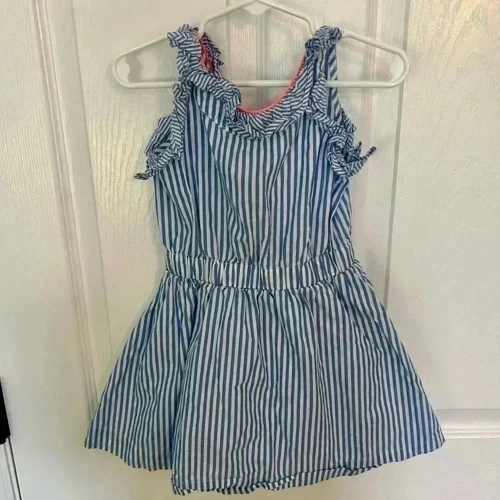 J. Crew Crewcuts Girls Sleeveless Ruffle Dress in Shirting Stripe size 3 - Picture 3 of 4